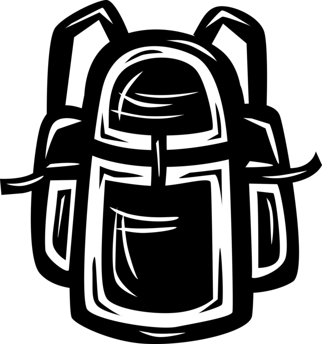 Vector Illustration of Outdoor Recreational Activity Camping and Hiking Travel Backpack or Knapsack Camp Gear