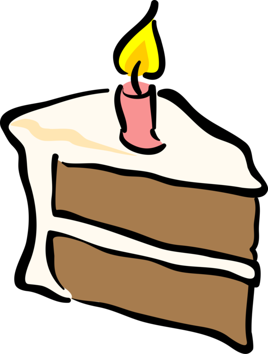 Vector Illustration of Dessert Pastry Birthday Cake Slice with Candle