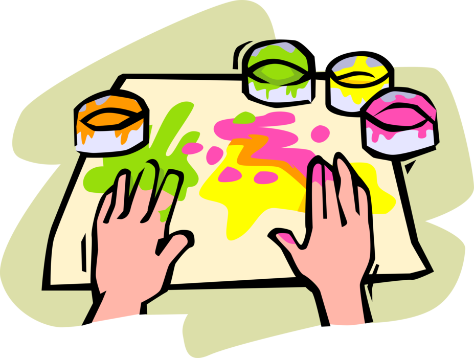 Vector Illustration of Child Finger Painting with Paint on Paper