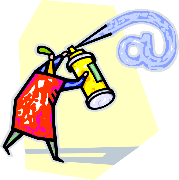 Vector Illustration of Spraying Graffiti Email @ Sign with Large Aerosol Can