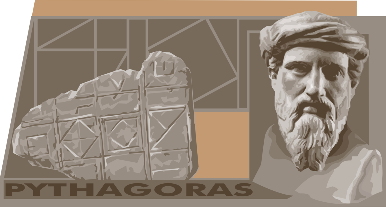 Vector Illustration of Pythagoras Ionian Greek Philosopher, Mathematician Known for Pythagorean Theorem 