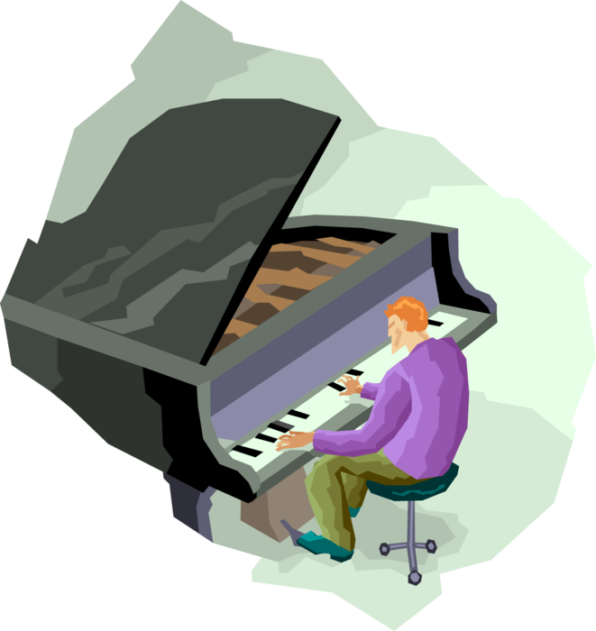 Vector Illustration of Pianist Playing Grand Piano Musical Instrument