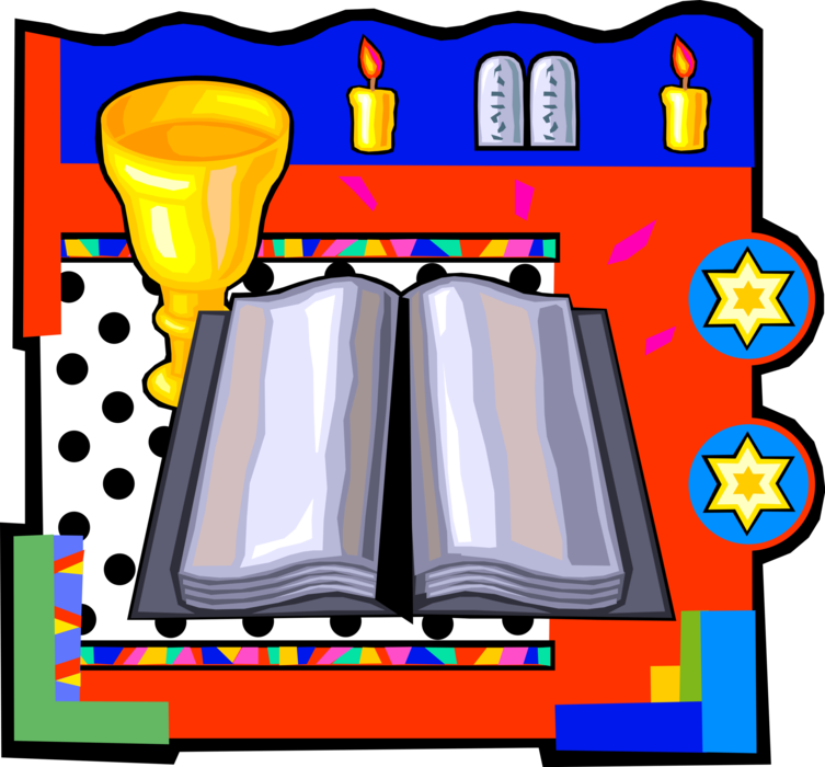 Vector Illustration of Jewish Hebrew Religion Bible and Gold Goblet with Star of David 
