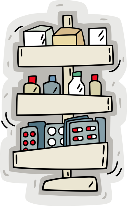 Vector Illustration of Pharmacy Prescriptions, Pills, Medicine