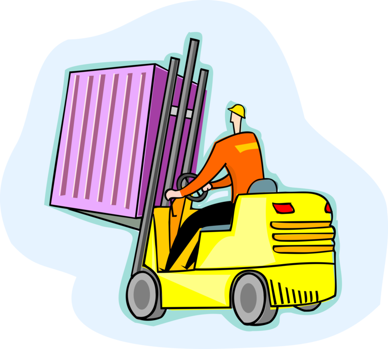 Vector Illustration of Warehouse Worker Drives Industrial Machinery Equipment Forklift