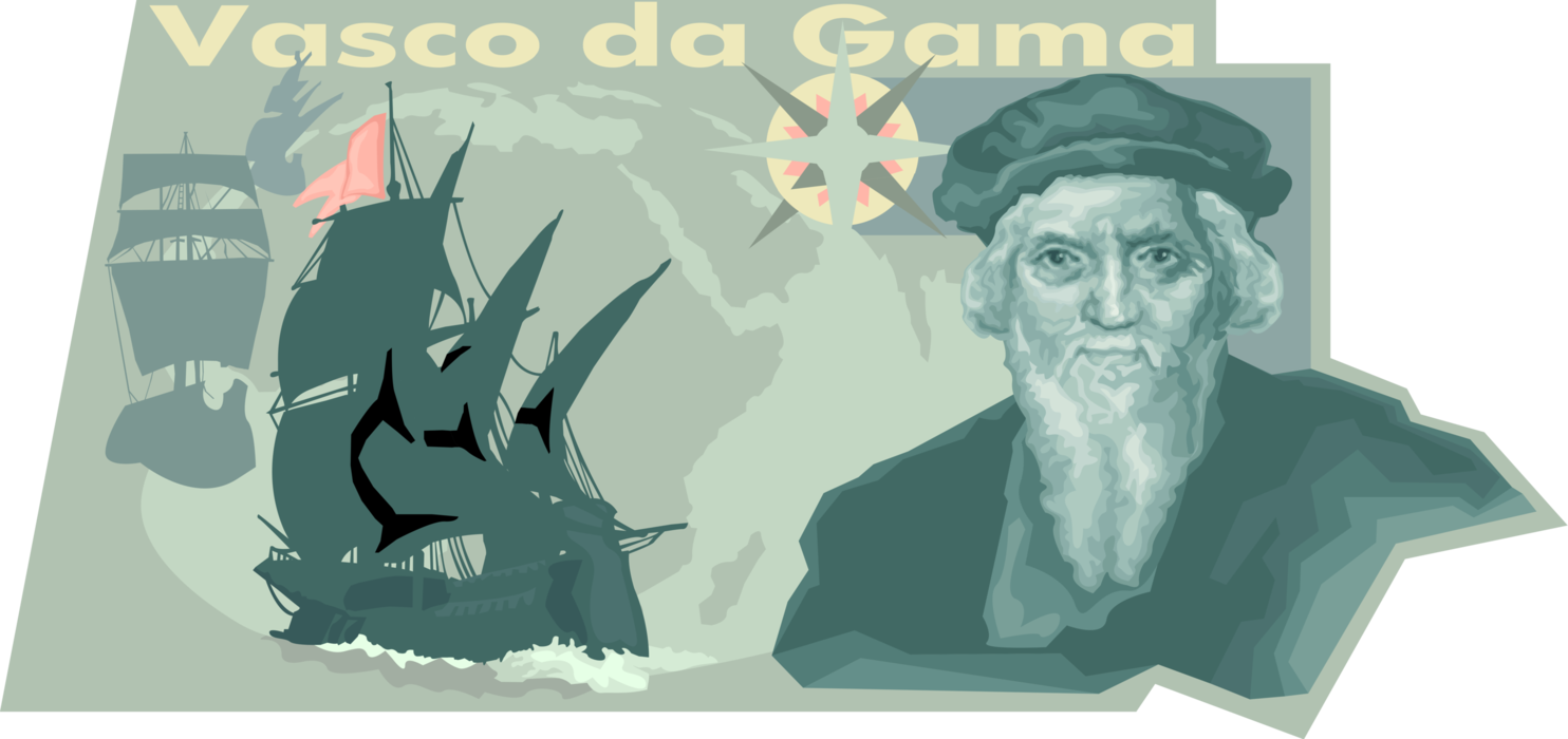 Vector Illustration of Vasco Da Gama, Portuguese Navigator, First European to Reach India by Sea
