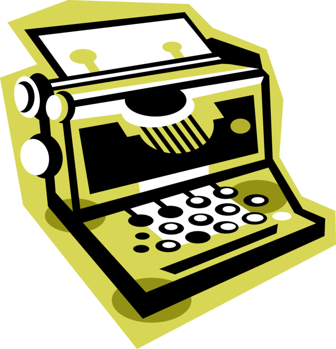 Vector Illustration of Typewriter Mechanical Machine for Writing Characters as in Movable Type Letterpress Printing