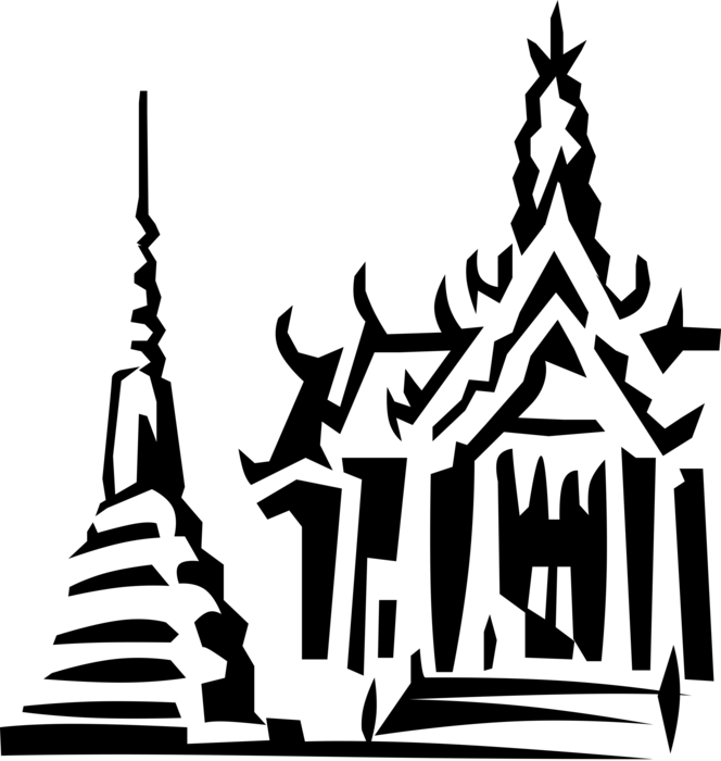 Vector Illustration of Asian Temple Building Architecture