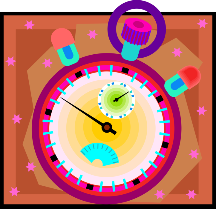 Vector Illustration of Stopwatch Handheld Timepiece Measures Elapsed Time