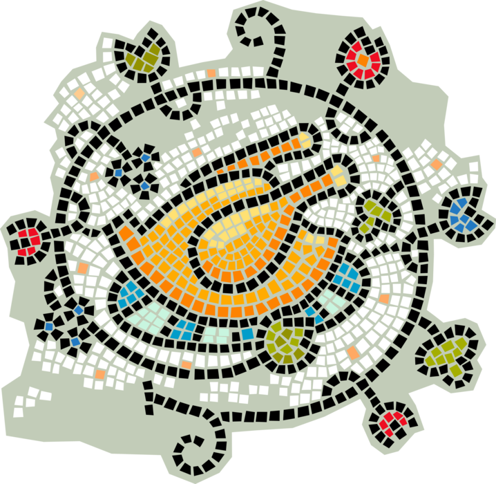 Vector Illustration of Decorative Mosaic Roast Poultry Turkey Dinner