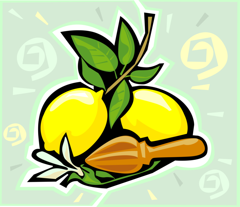 Vector Illustration of Citrus Fruit Lemons on Branch with Juicer