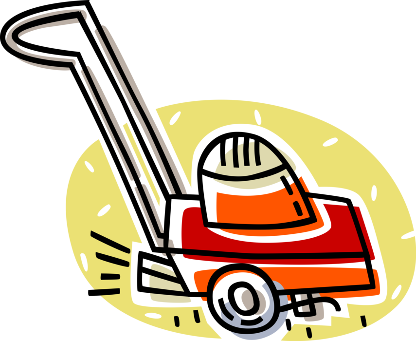 Vector Illustration of Yard Work Electric Lawn Mower Cuts Grass