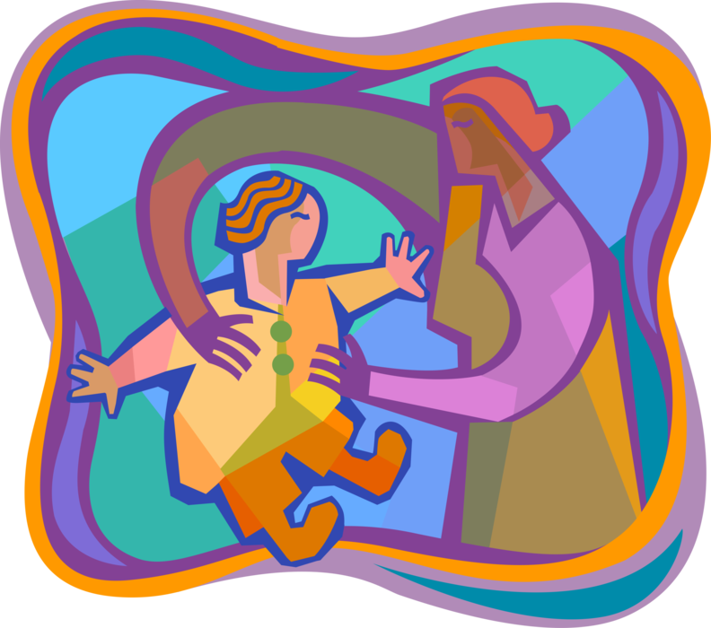 Vector Illustration of Mother and Newborn Baby Interact