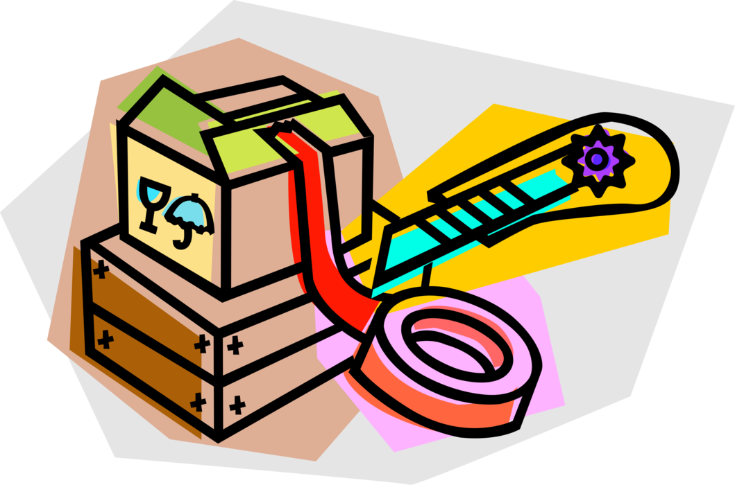 Vector Illustration of Shipping Packaging Material Box with Adhesive Tape and Retractable Blade Utility Safety Knife