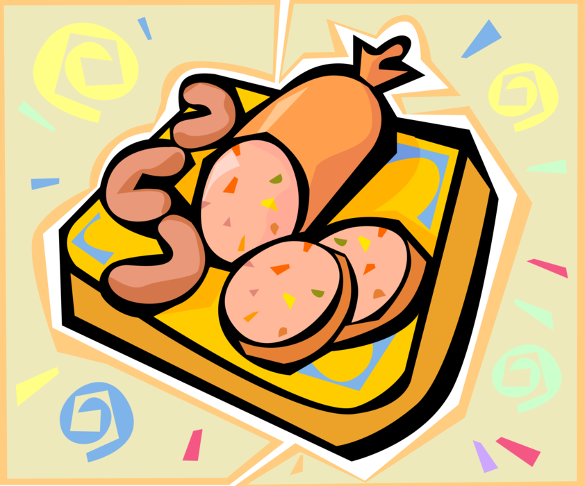 Vector Illustration of Sausage Food Made From Ground Meats Kielbasa and Mortadella