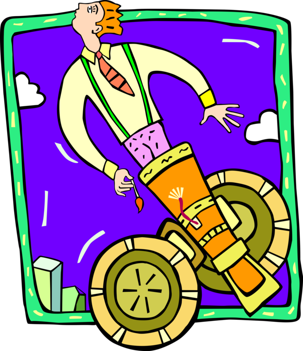 Vector Illustration of Man Being Shot from Cannon