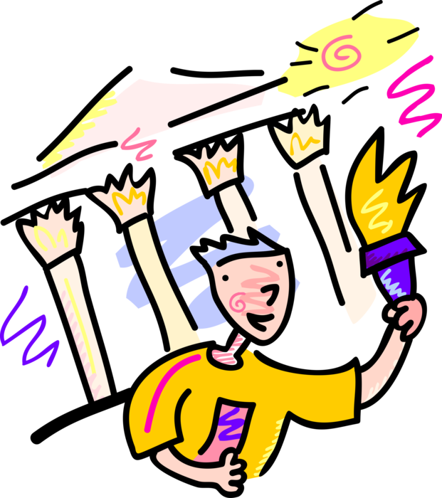 Vector Illustration of Olympian Competitor Champion Runs with Olympic Torch Flame