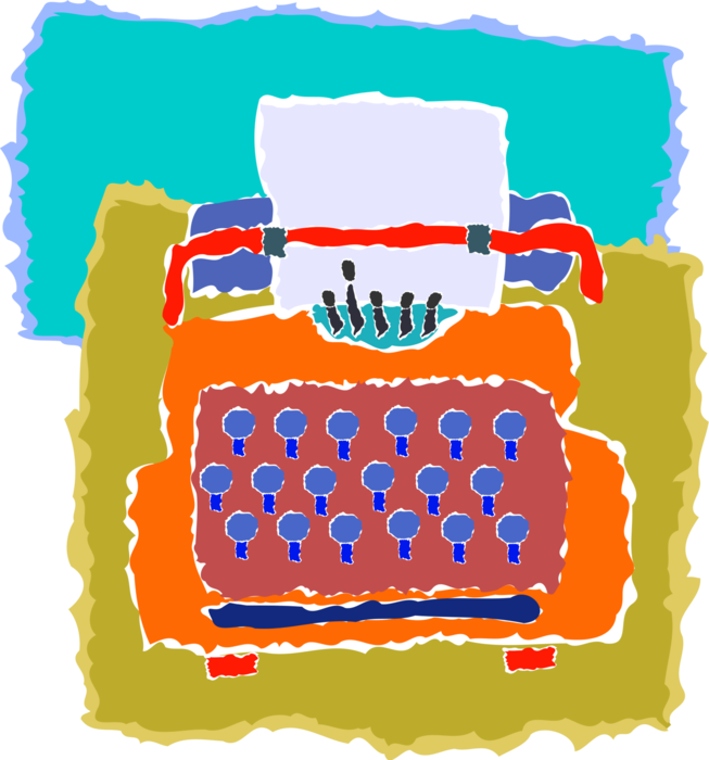Vector Illustration of Typewriter Mechanical Machine for Writing Characters as in Movable Type Letterpress Printing