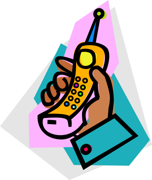 Vector Illustration of Hand Holds Cellular Wireless and Cordless Phone Telephone