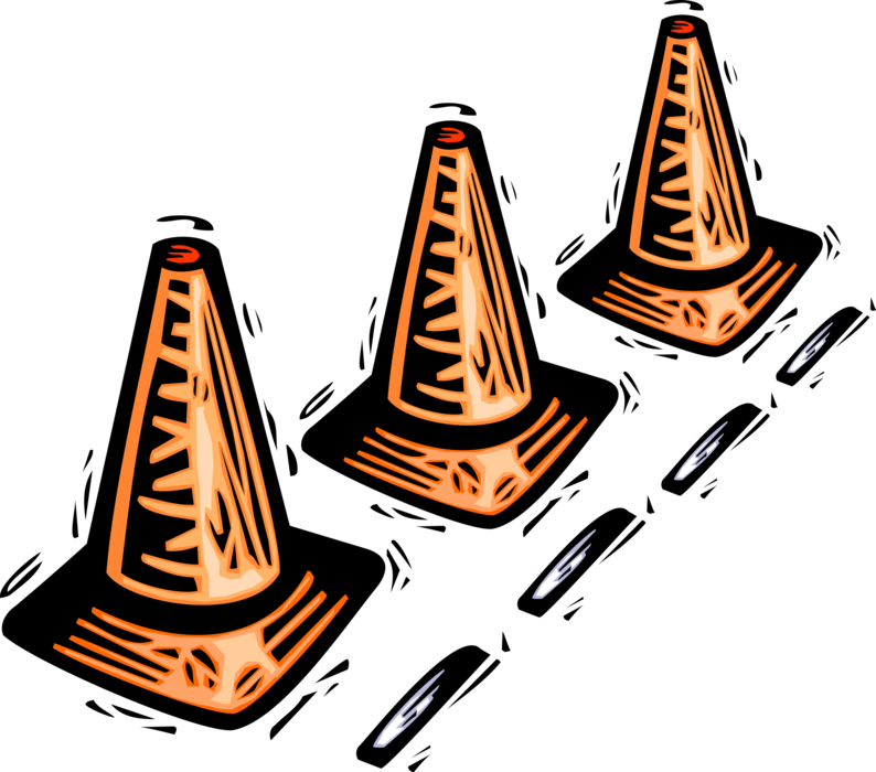Vector Illustration of Road Construction and Traffic Pylon Cone Highway Marker