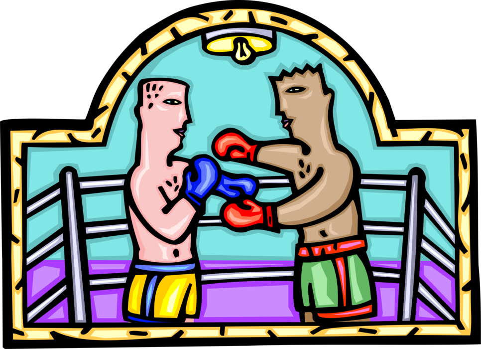 Vector Illustration of Prize Fighter Boxers Sparring with Gloves in Boxing Ring
