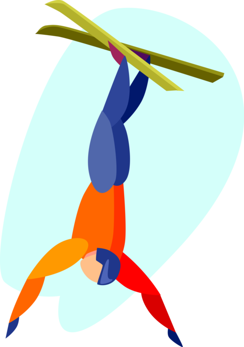 Vector Illustration of Freestyle Downhill Skier in Aerial Jump on Ski Hill