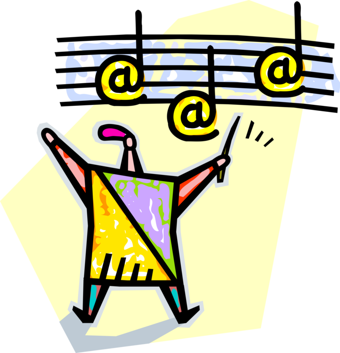 Vector Illustration of Music Conductor Conducting Email Mail Correspondence Music Notes