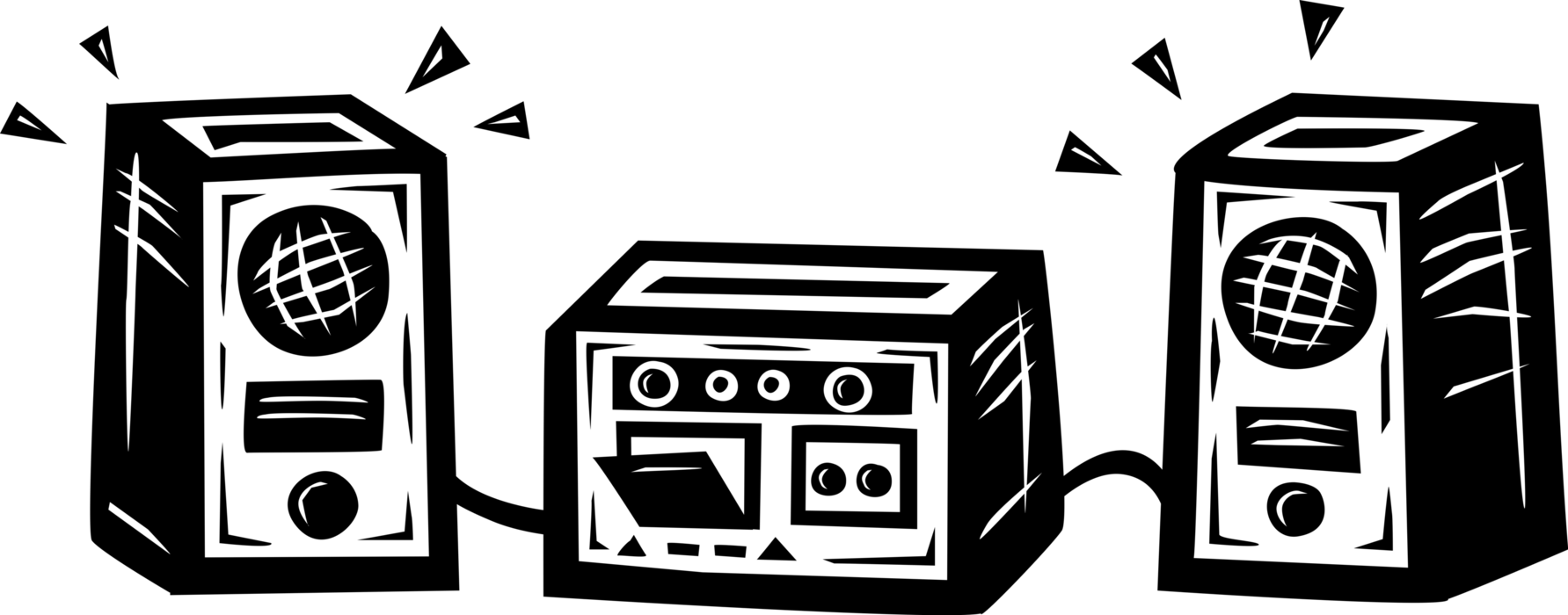 Vector Illustration of Home Stereo Entertainment System with Loudspeaker Speakers