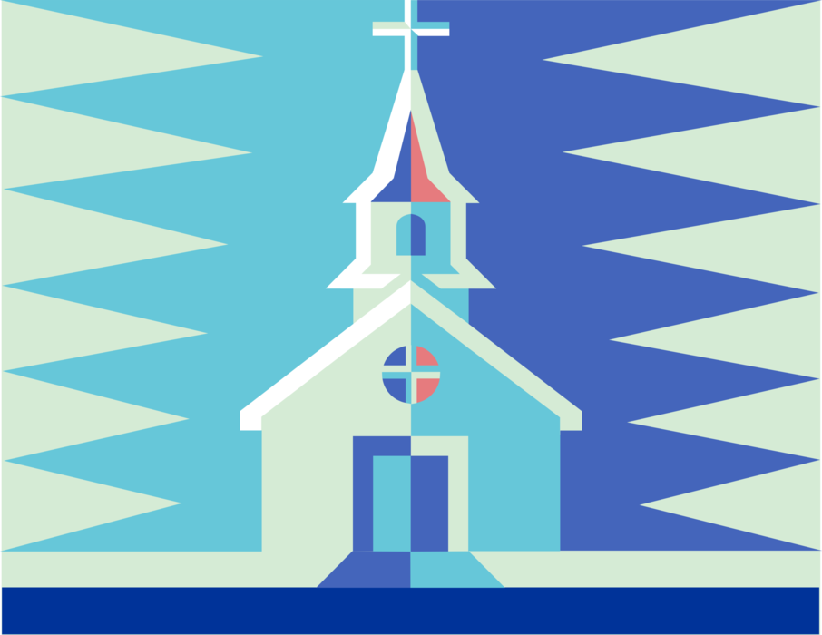 Vector Illustration of Christian Church Cathedral House of Worship with Steeple Architecture Building