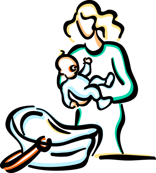 Vector Illustration of Mother with Newborn Infant Baby
