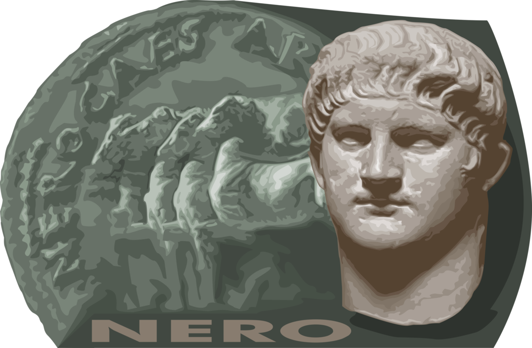 Vector Illustration of Nero, Last Roman Emperor in Julio-Claudian Dynasty Burned Rome in Fire