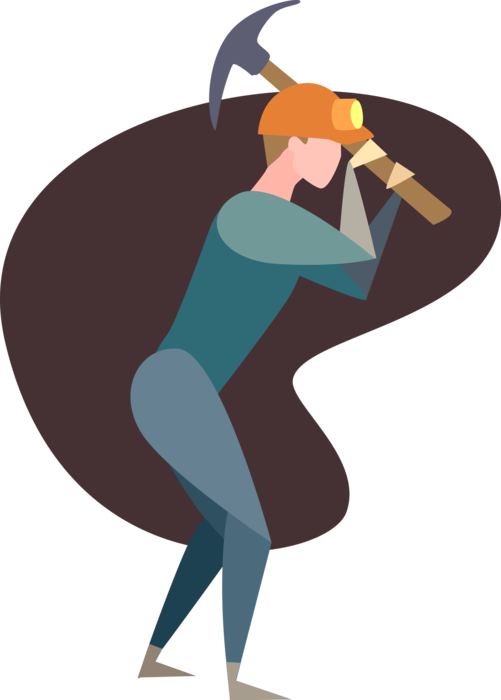Vector Illustration of Miner with Mining Pickaxe Pick Hand Tool Mines for Minerals in Underground Mine