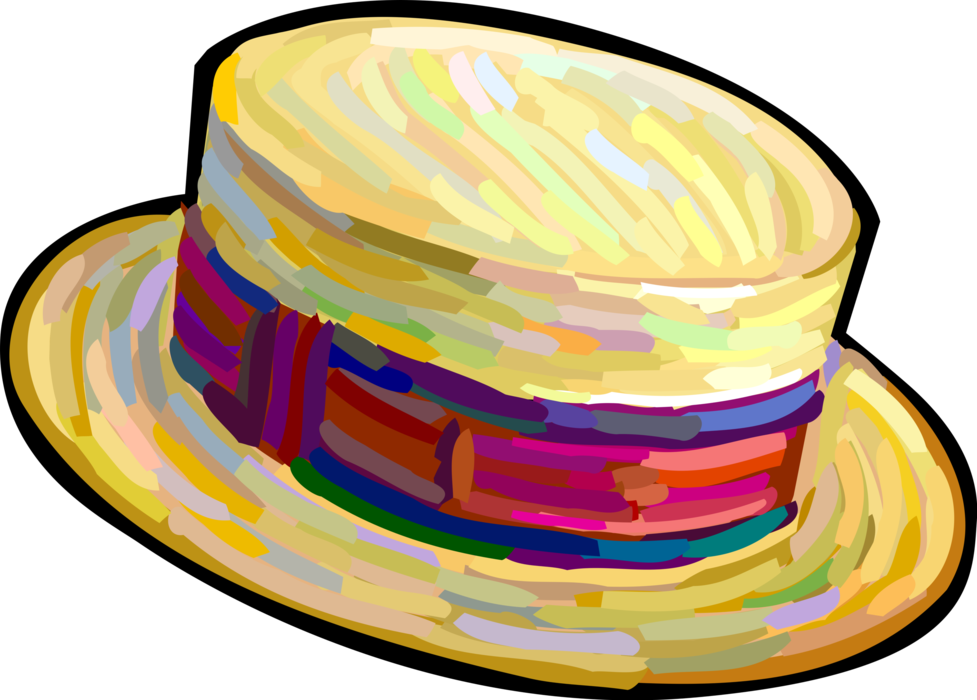 Vector Illustration of Straw Hat Head Covering Protects Against the Elements