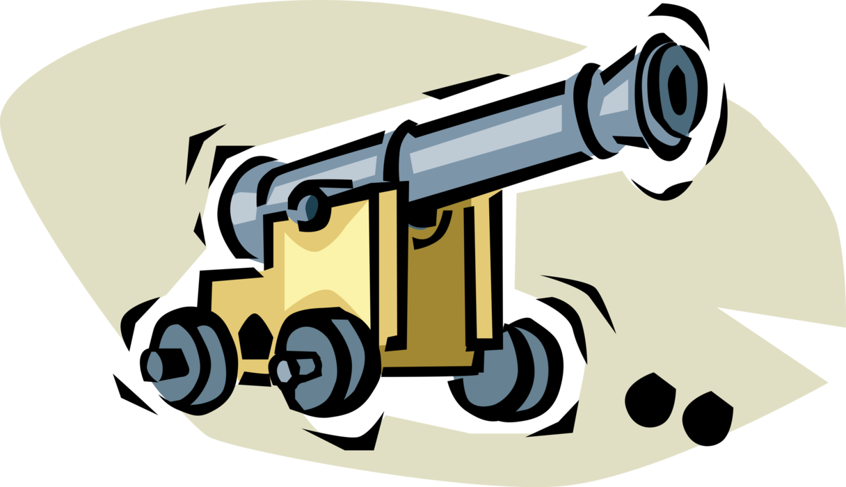 Vector Illustration of Cannon Artillery Weapon Fires Cannon Ball
