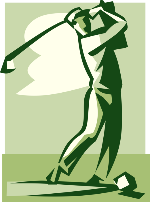 Vector Illustration of Sport of Golf Golfer Teeing Off in Game of Golf Swings Golf Club