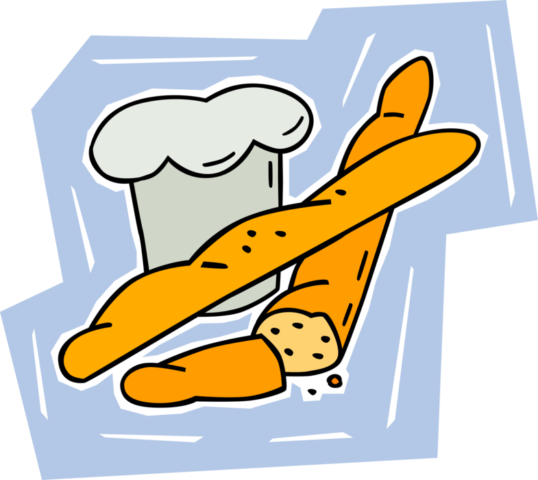 Vector Illustration of French Baguette Baked Bread Loaves with Chef Hat