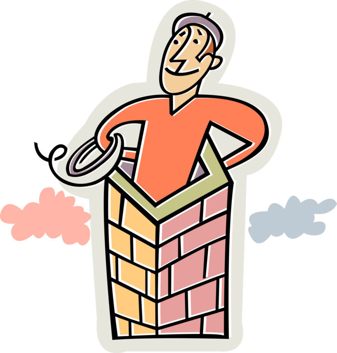 Vector Illustration of Chimney Sweep Clears Ash and Soot from Chimneys