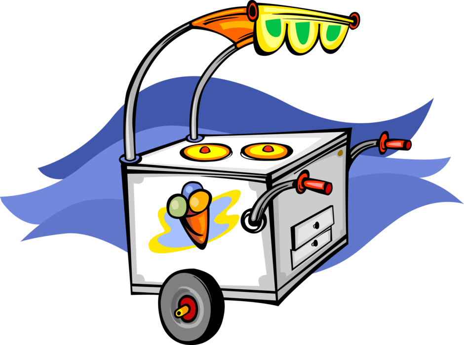 Vector Illustration of Gelato Ice Cream Vending Cart on Wheels