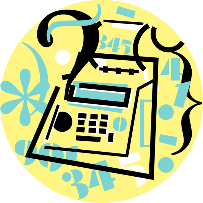 Vector Illustration of Calculator Portable Electronic Device Performs Basic Operations of Mathematics