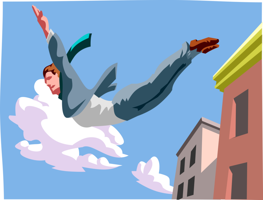 Vector Illustration of Businessman Takes the Leap Jumping Off Building Roof