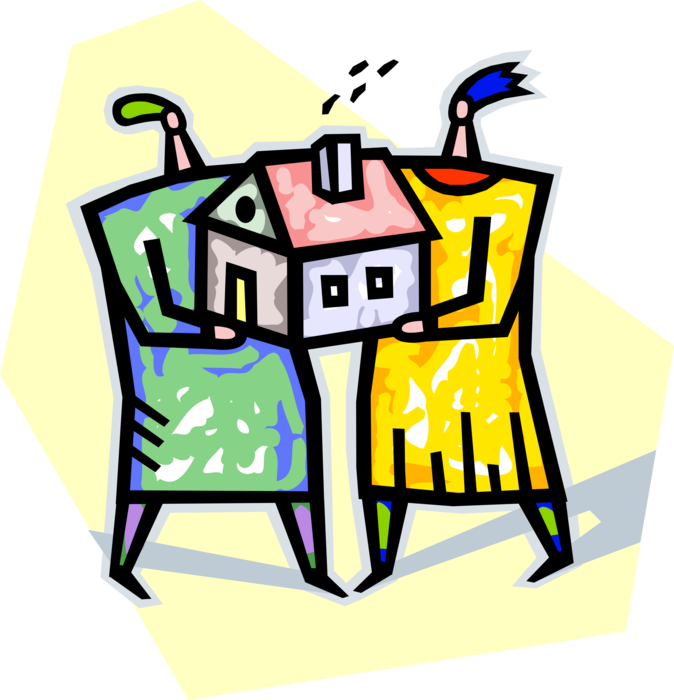 Vector Illustration of New Home Buyers with Mortgage House