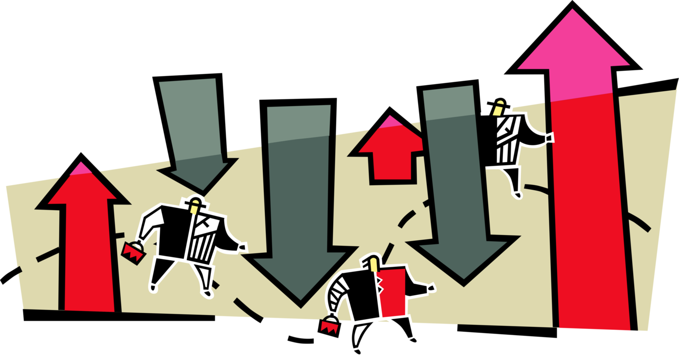 Vector Illustration of Business Manages Ongoing Challenges, Ups and Downs, Peaks and Valleys