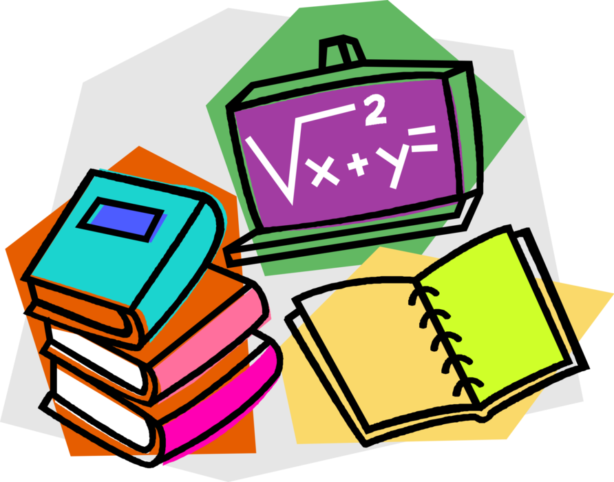 Vector Illustration of School Mathematics Algebra Equation Solving Lesson with Textbooks and Student Notebook
