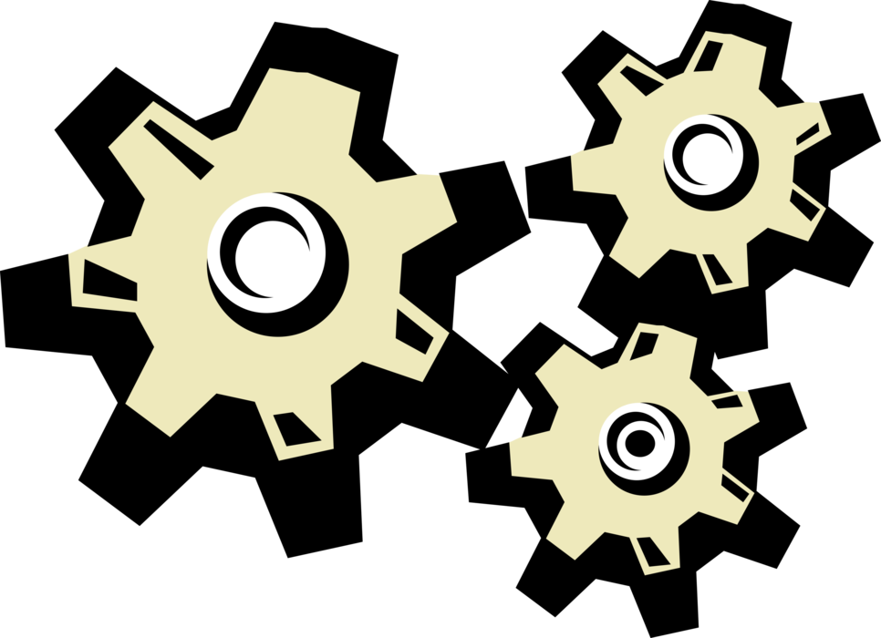 Vector Illustration of Gear Cogwheel Rotating Machine Mechanism with Cut Teeth or Cogs