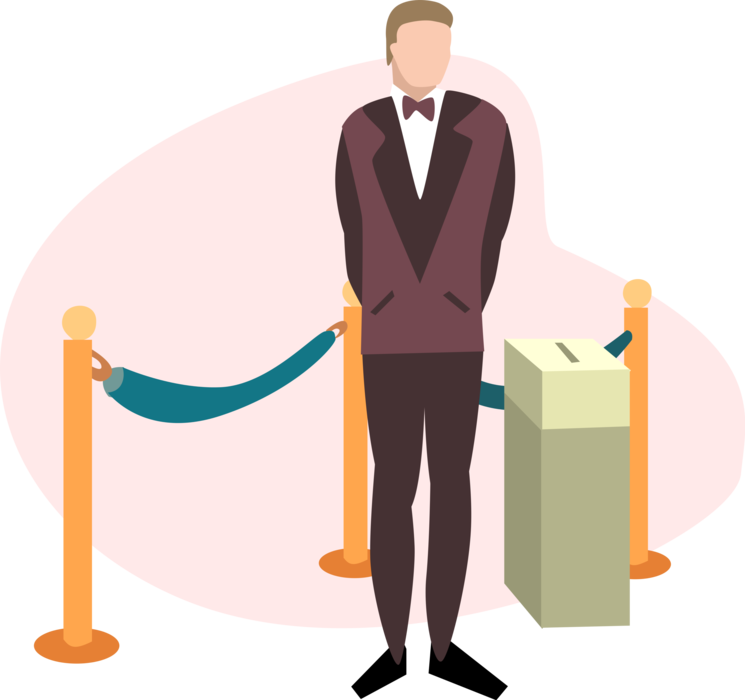 Vector Illustration of Theater or Theatre Usher Collects Movie Tickets and Ushers Patrons to Seats