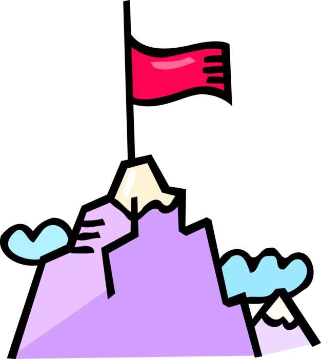 Vector Illustration of Red Flag at the Top of Mountain