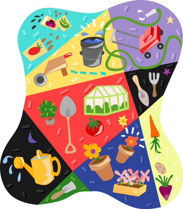 Vector Illustration of Assorted Gardening, Lawn and Garden Tools