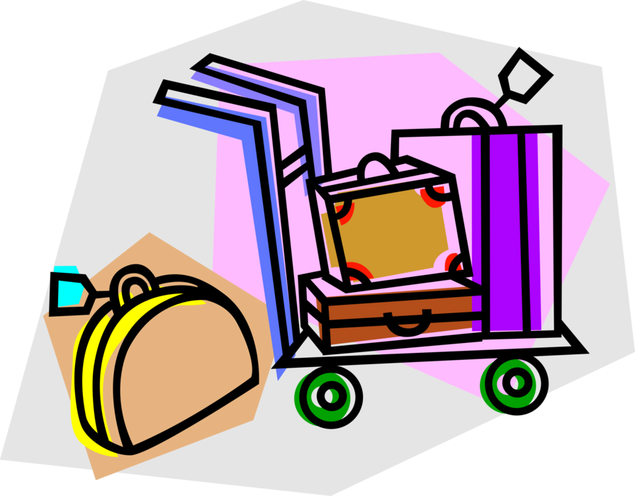 Vector Illustration of Travel Luggage Suitcases on Handcart Dolly