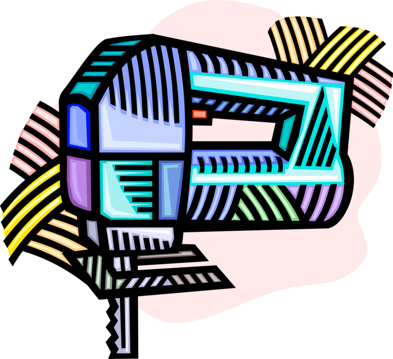 Vector Illustration of Electric Powered Jigsaw Tool for Cutting Arbitrary Curves