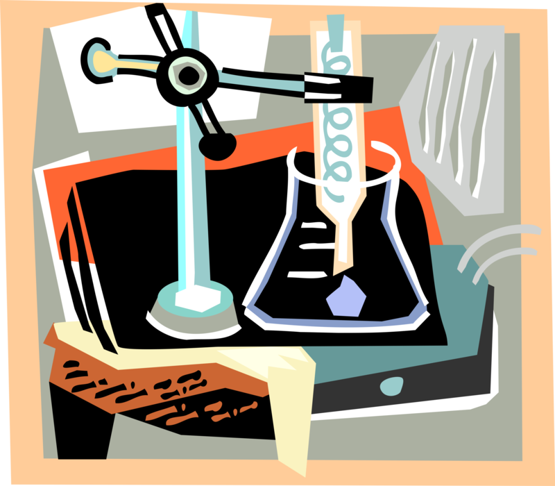 Vector Illustration of Science and Chemistry Laboratory Glassware Test Tubes and Beakers used in Scientific Experiments